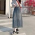 Jean Skirt High Waist Retro A- line Skirt Mid-Length Denim Streetwear
