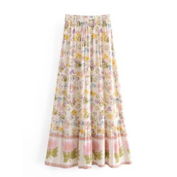 Vintage Chic Multi Floral Print Beach Bohemian Maxi Skirts