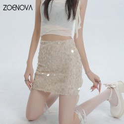 Fashion Sequined Beach Casual High Waist Slim A-line Short Skirt
