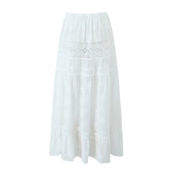 Embroidery Flower Spliced Lace Elastic Waist Ankle Long Skirt