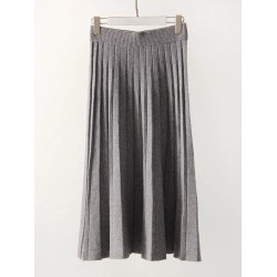 Women Pleated Knit Skirt Long Winter Elastic Waist White Maxi Skirts