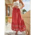 Vintage Floral Print Summer High Waist Breasted Split Skirt Rayon