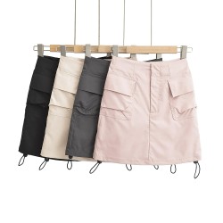 Overalls Pocket Women's Fashion Clothing Solid Color Mini Skirt