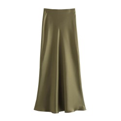Satin Midi Woman High Waist Long Skirts Casual