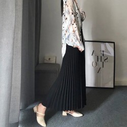 Pleated Fashion High Waist Office Lady Long Skirt All-Match