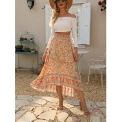 Vintage Chic Fashion Floral Print Beach Bohemian Long Skirts