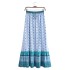 BOHO Light blue Contrast Small Flower Print Long Skirt