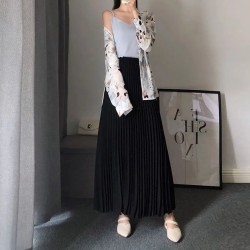Pleated Fashion High Waist Office Lady Long Skirt All-Match