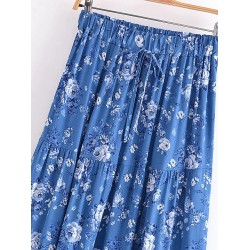 Floral Print Rayon Cotton Bohemian Beach A-line Maxi Skirts