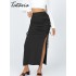 Knitted Skirts with Slits Lace Up Skinny Black High
