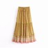 Hippie Beach Bohemian Yellow Floral Print Skirts High Elastic Waist