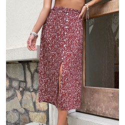 Elegant leopard print midi skirt Ruffles high waist A-line skirt