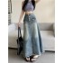 Denim Button Pockets Ankle Length A Line Tassel Long Skirt
