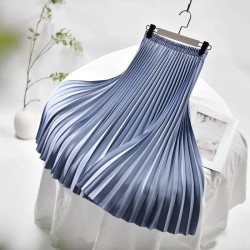 Vintage Pleated Midi Solid Skirt Fashion High Waist