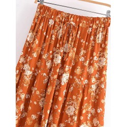 Floral Print Rayon Cotton Bohemian Beach A-line Maxi Skirts