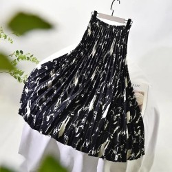Stripes Midi Vintage High Waist Pleated A-Line Skirts
