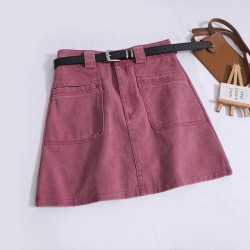 Vintage High Waist With Belt Casual A-line Skirts With Pocket