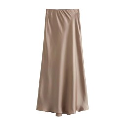 Satin Midi Woman High Waist Long Skirts Casual