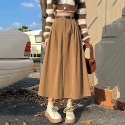 Vintage Corduroy Long High Waist Pleated Skirts