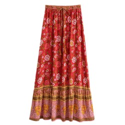 Bohemia  Ruffle Hem Hippie Women Tassel Bow Waist Swing Skirts