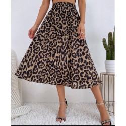 Vintage leopard print pleated punk rock midi skirt