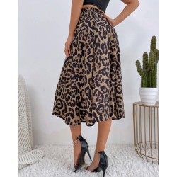 Vintage leopard print pleated punk rock midi skirt