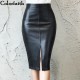 Women PU Leather Slit Pencil Skirt