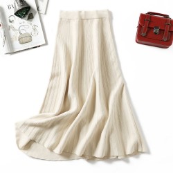 Knitted long skirt winter warm sweater stripe A-line maxi skirts