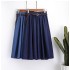 Denim Skirt With Belt Midi Knee Length A-line Pleated