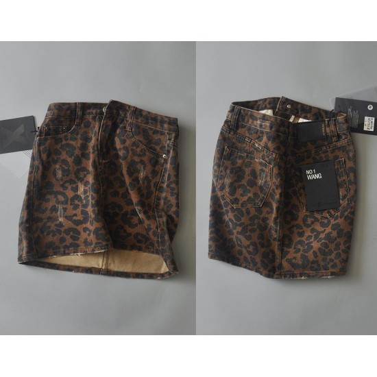 Sexy leopard print denim skirts
