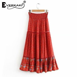 Boho Print Elastic Sashes Bottoms Vintage Skirt