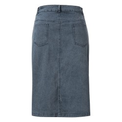Short Denim Buttons Pockets Split Bandage Jeans Skirt