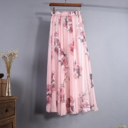Fashion Florals Print  Boho Style Elastic High Waist Chiffon Skirt