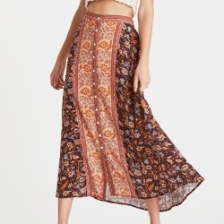 Boho Floral Print Gypsy Buttons Ladies Casual Long Skirt