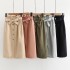 High Waist Cotton Casual A Line Skirt Pocket Lace up
