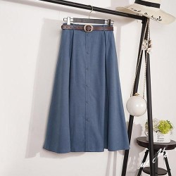 Velvet Female Midi Long Elegant Empire A-line Pleated Skirt