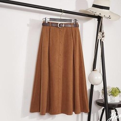 Velvet Female Midi Long Elegant Empire A-line Pleated Skirt