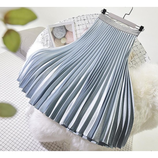 Metal Color Pleated Midi Skirt