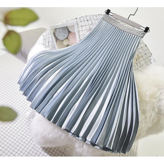 Metal Color Pleated Midi Skirt