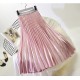 Metal Color Pleated Midi Skirt