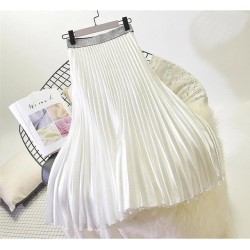 Metal Color Pleated Midi Skirt