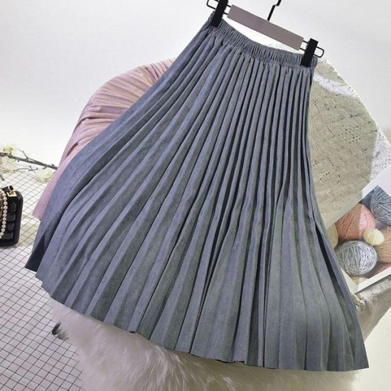 Elegant Suede Pleated Midi Skirt