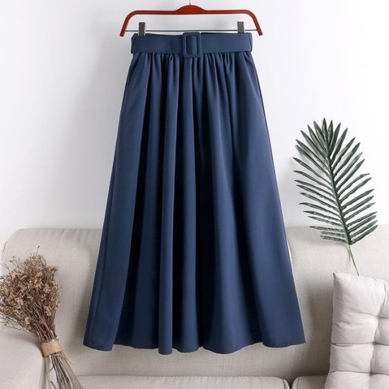 Midi Skirt With Belt High Waist