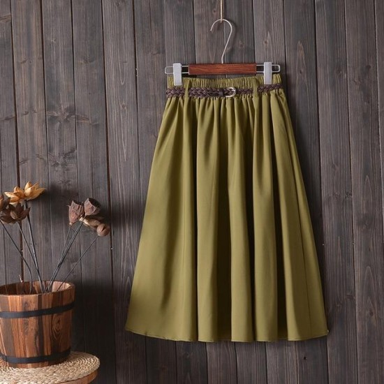 Midi Skirt With Belt High Waist