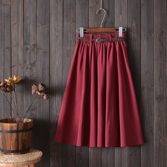 Midi Skirt With Belt High Waist