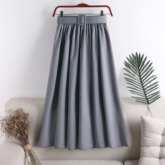 Midi Skirt With Belt High Waist