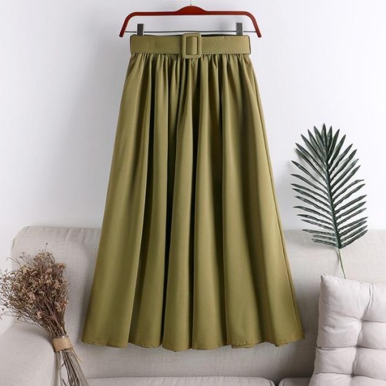 Midi Skirt With Belt High Waist