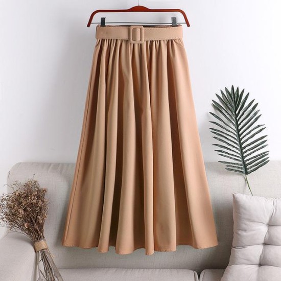 Midi Skirt With Belt High Waist