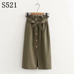 High Waist Cotton Casual A Line Skirt Pocket Lace up