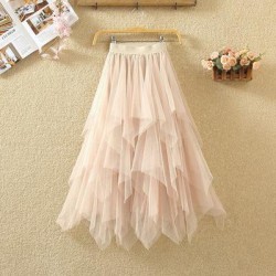 irregular Tulle Skirts Fashion Elastic High Waist Mesh Tutu Skirt